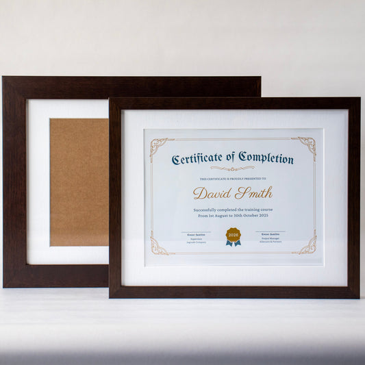 Opus Diploma Frame - 11" x14" Espresso Wood Frame with White Archival Mat (8.5" x 11" Window) - Narrow/Deep