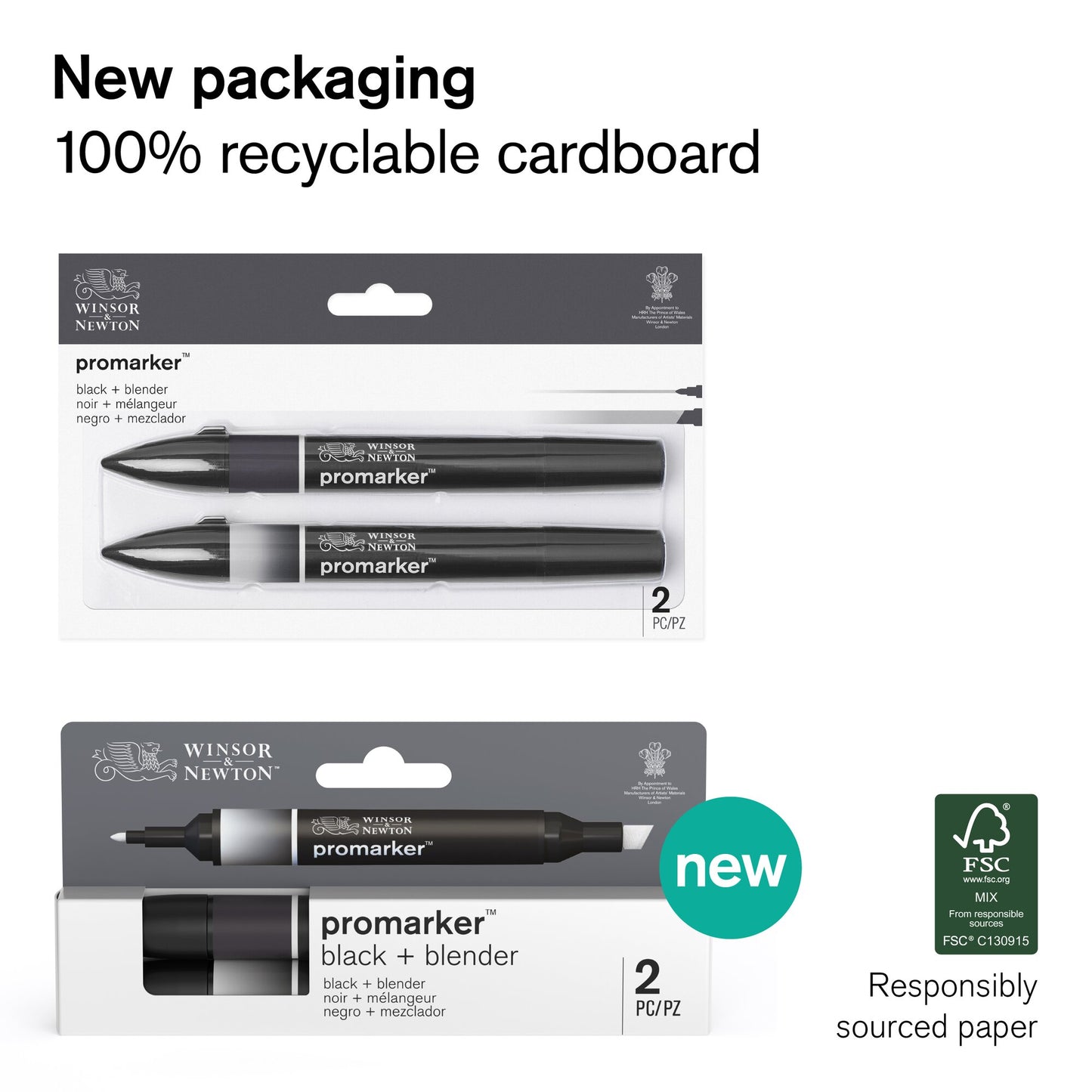 Winsor & Newton Promarker Black & Blender Pack of 2