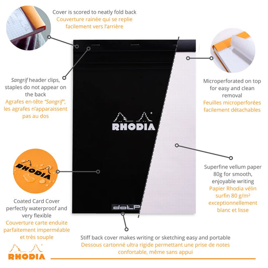 Rhodia No.19 Staplebound Dot Grid Pad 8"x12" - Black