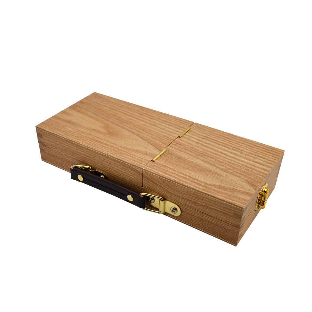 Wooden Foldable Brush Box with Leather Handle