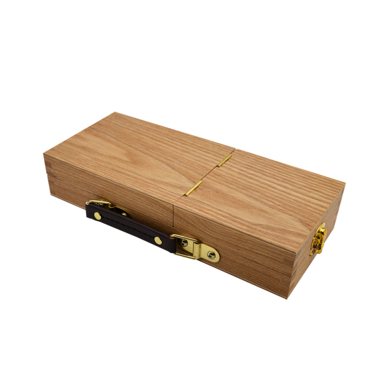 Wooden Foldable Brush Box with Leather Handle