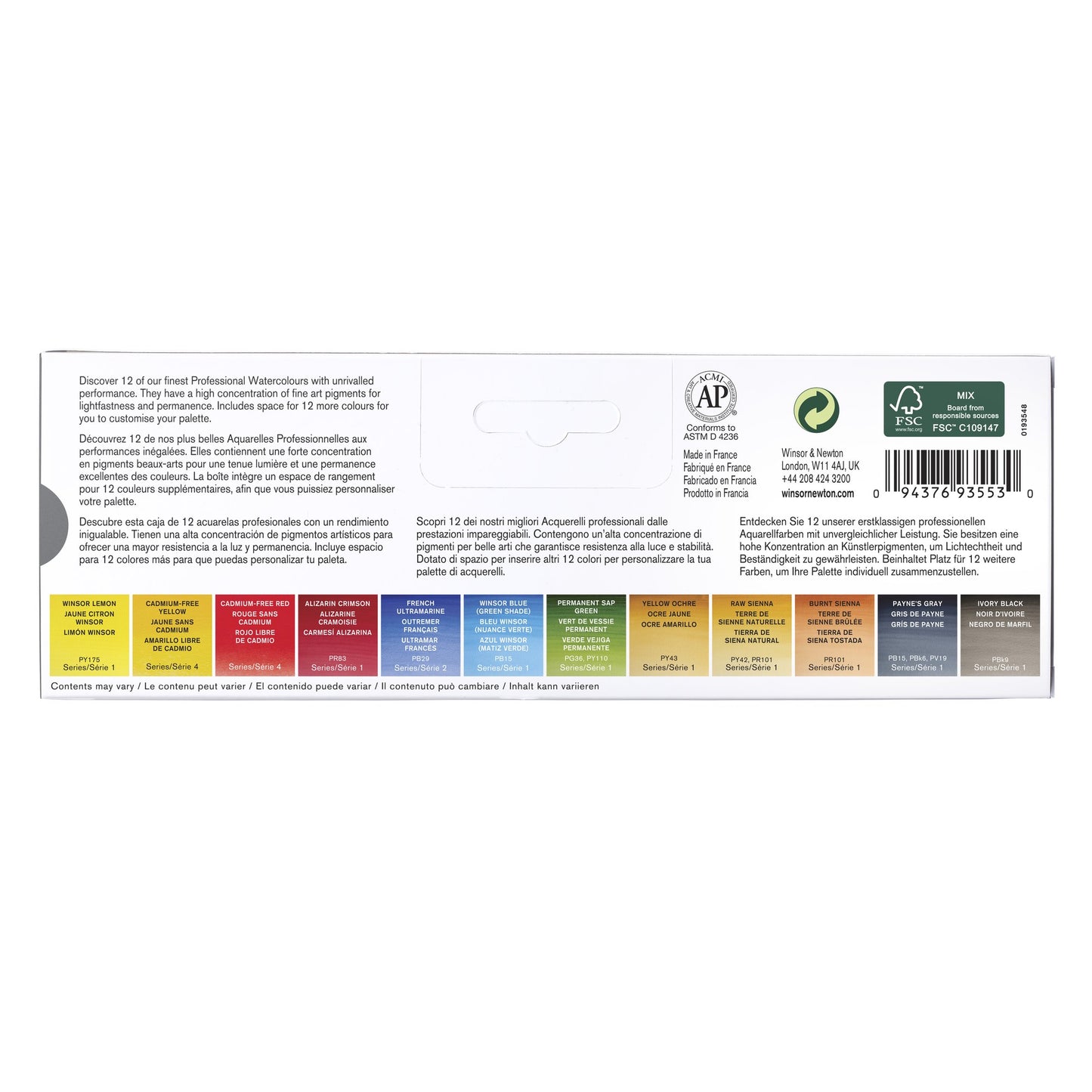 Winsor & Newton Professional Watercolour Set of 12 Customizable Travel Tin