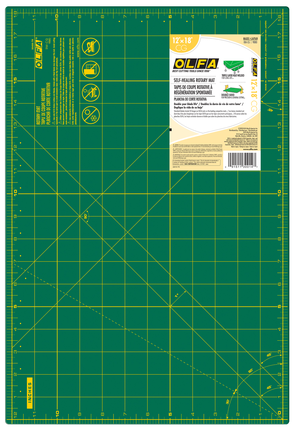 OLFA Double Sided Rotary Mat Green 12" x 18"