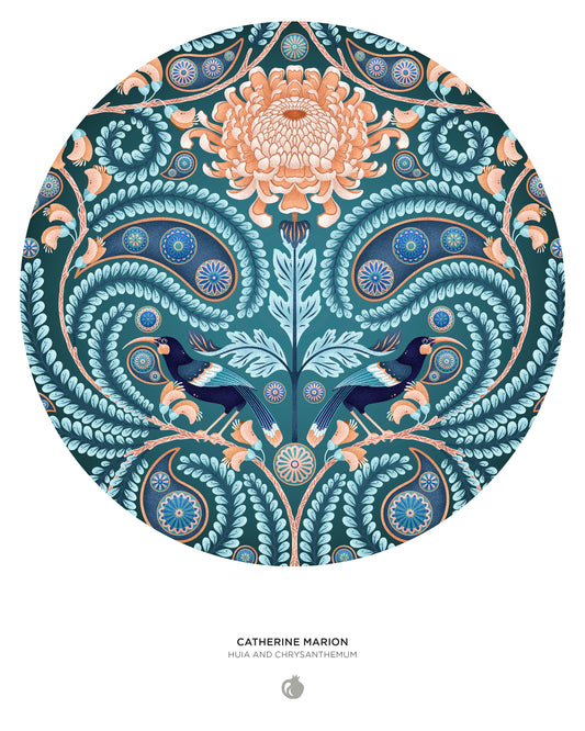 Catherine Marion: Huia and Chrysanthemum 500-Piece Circular Jigsaw Puzzle