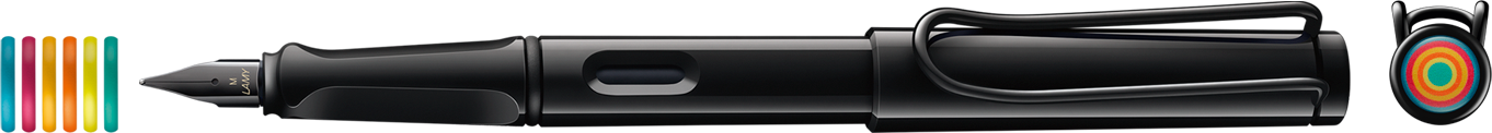 LAMY Safari All Black with Multi-Coloured Rings