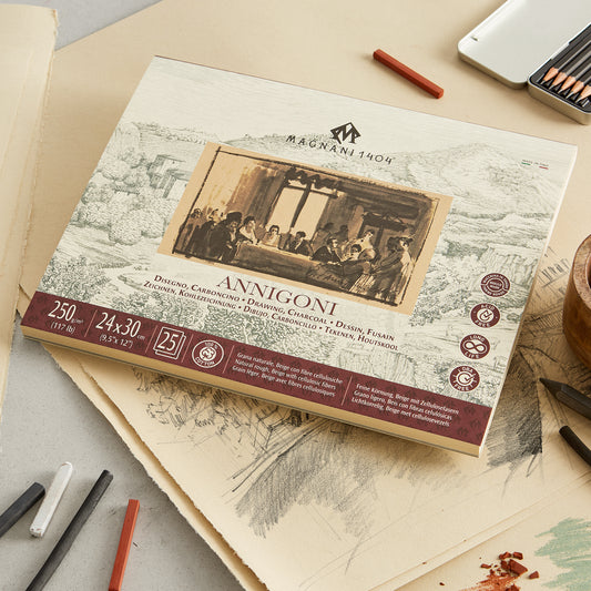 Magnani Annigoni Drawing Pad Beige Natural Rough 100% Cotton 250gsm, 24 x 30 cm