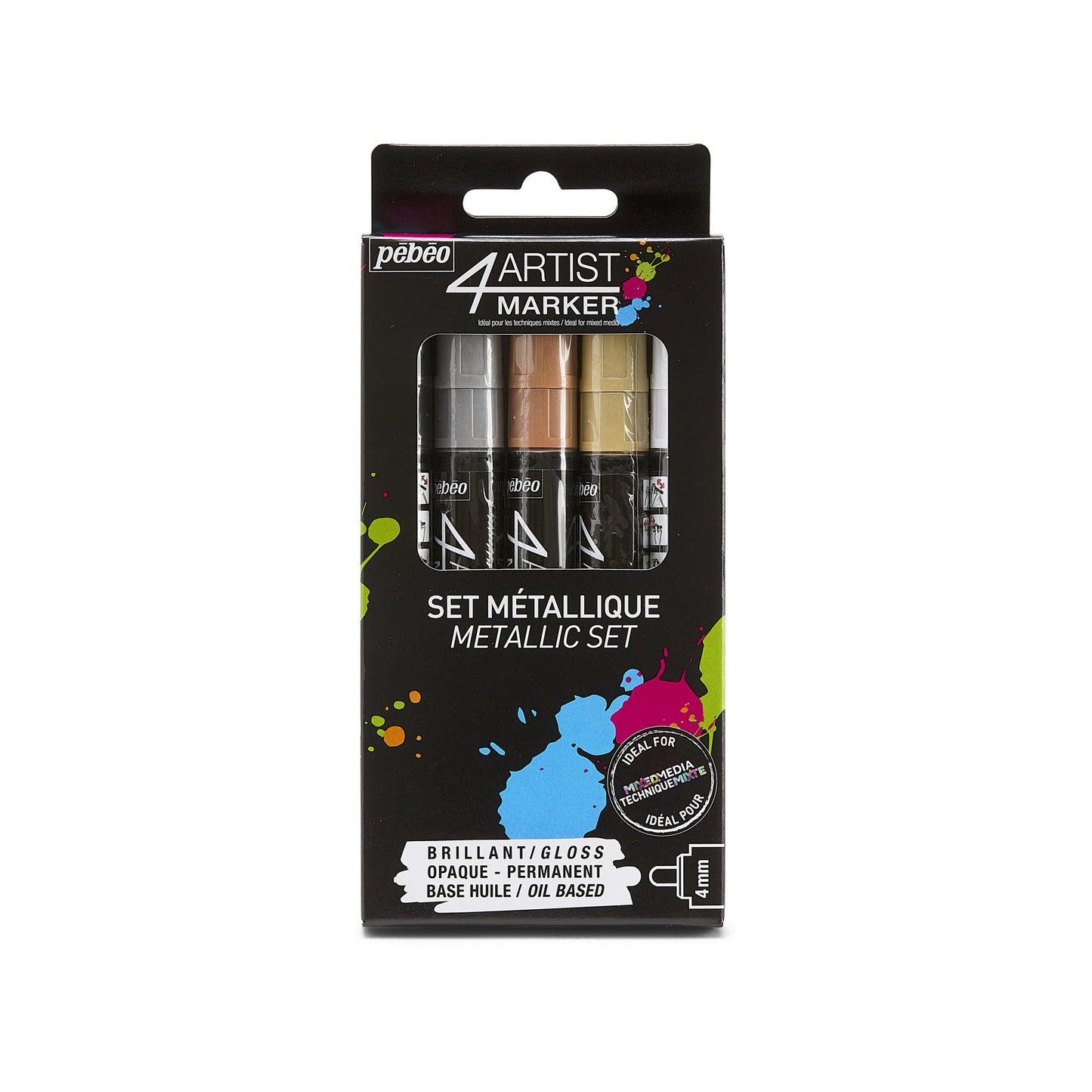 Pebeo 4Artist Round Marker 4mm - Metallic Set of 5