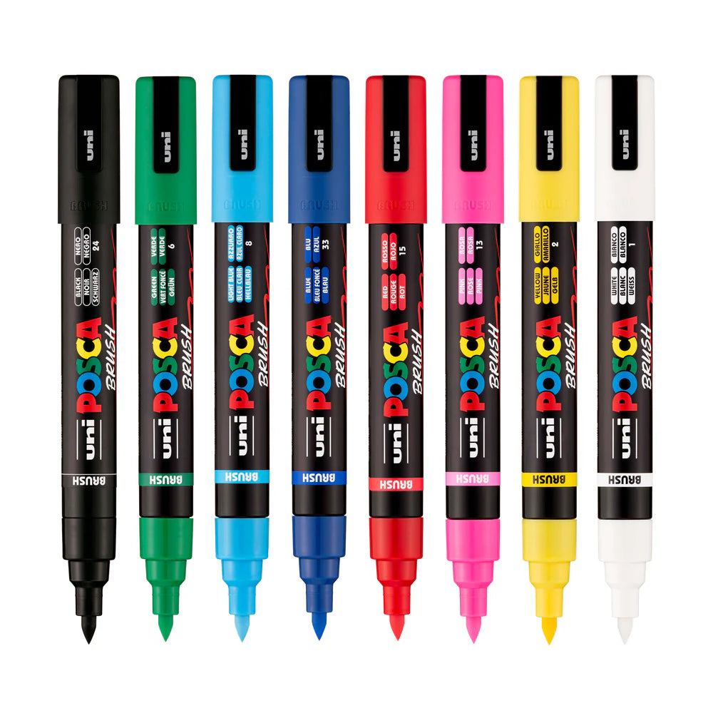 Marqueurs acryliques POSCA PC-5BR à pointe pinceau, lot de 8