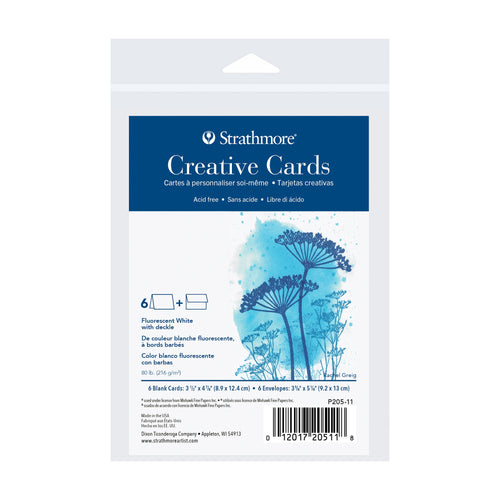 Strathmore Announcement Card Fluorescent White Deckle Pack of 6 - 3.5 x 4.7/8"