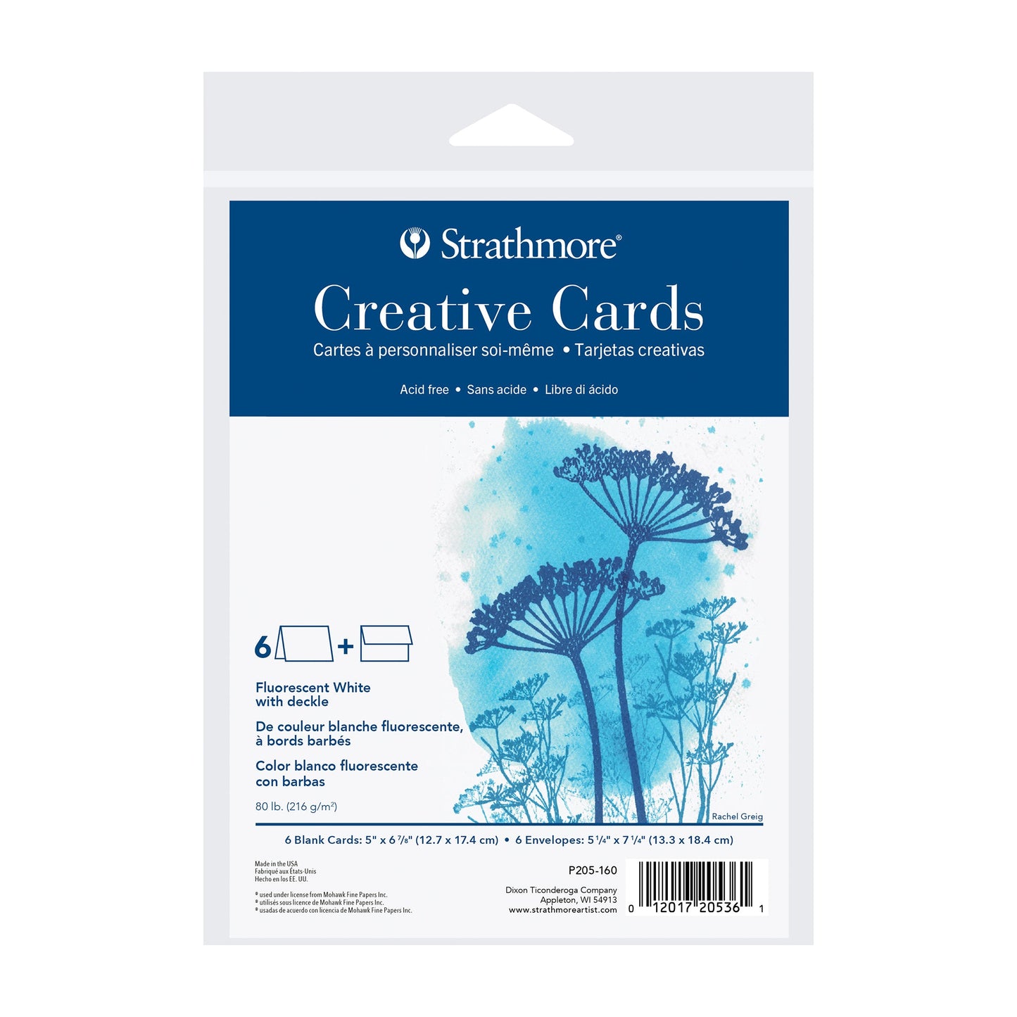 Strathmore Creative Cards Fluorescent White with Deckle Pack of 6 - 5" x 6 7/8"