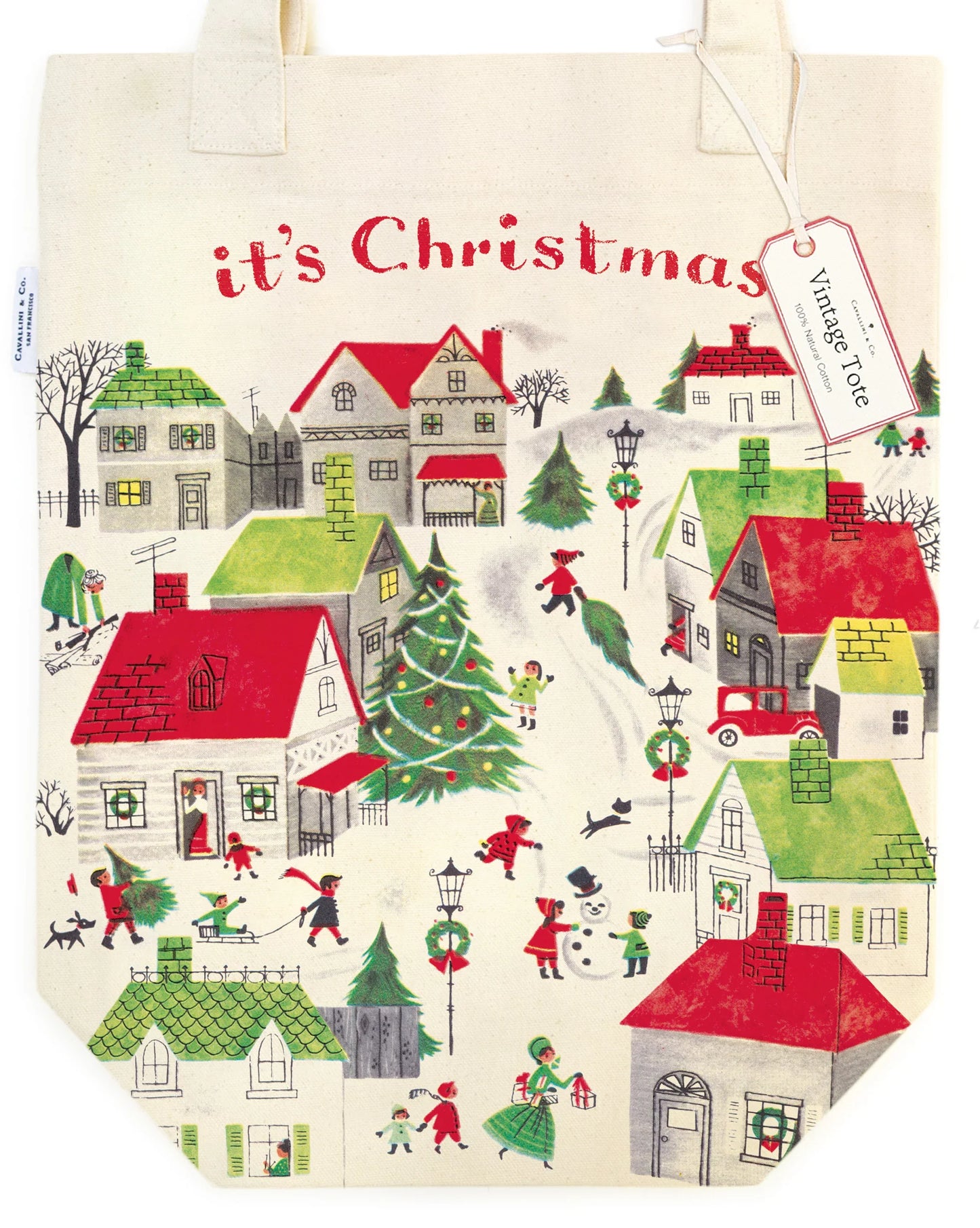 Cavallini Vintage Inspired Tote Bag - Christmas Village