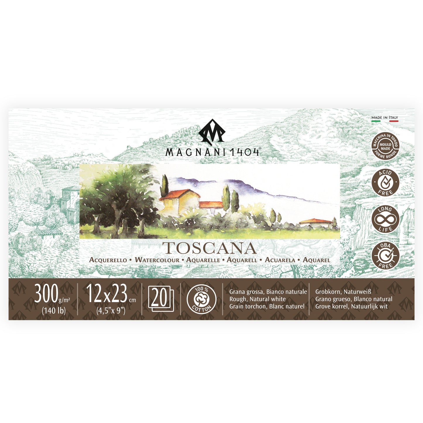 Magnani Toscana Watercolour Pad Rough - 300gsm 12 x 23 cm