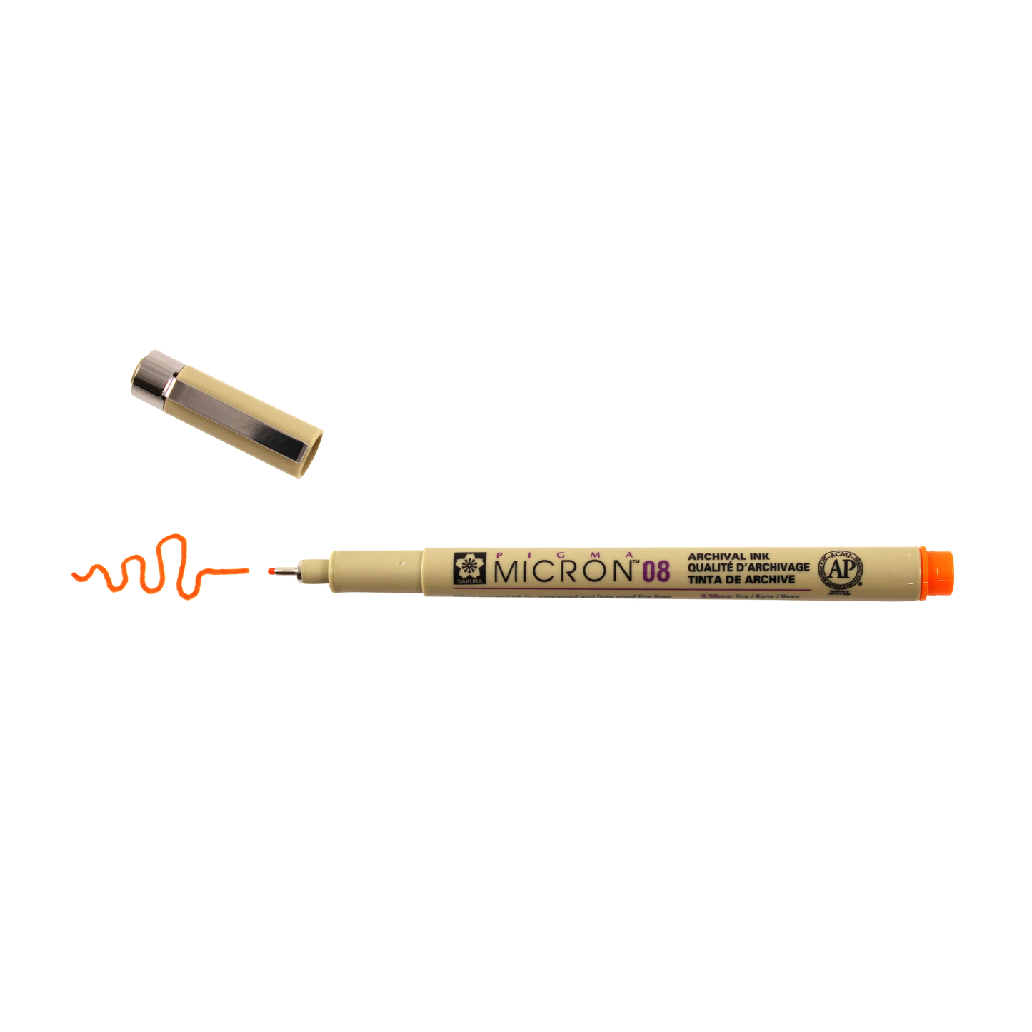 Sakura Pigma Micron Pen - Orange, 08 point, cap off