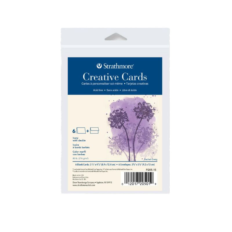 Strathmore Announcement Ivory Cards with Deckle Pack of 6 - 3.5 x 4.7/8"