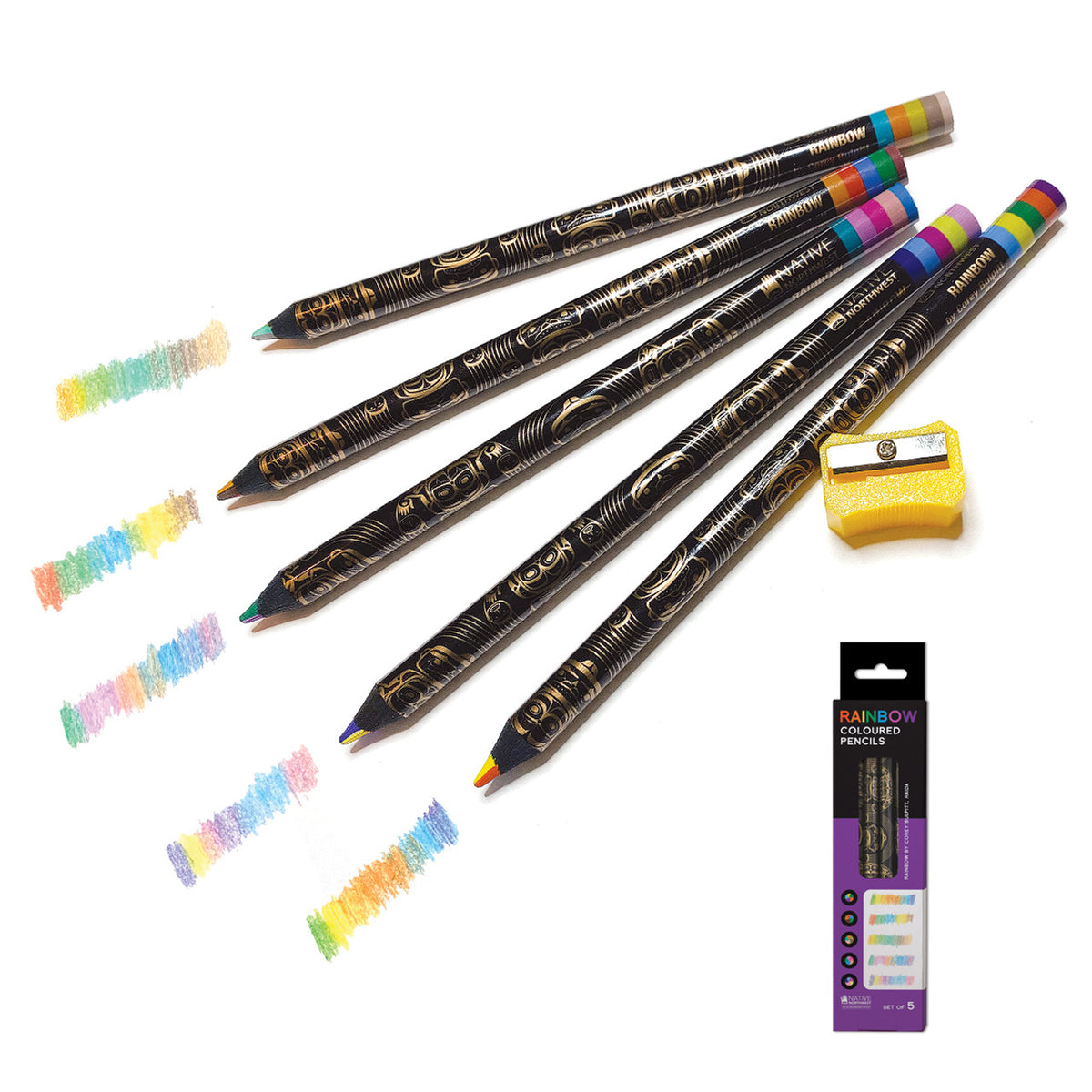 Native Northwest Coloured Pencils Rainbow design by Corey Bulpitt