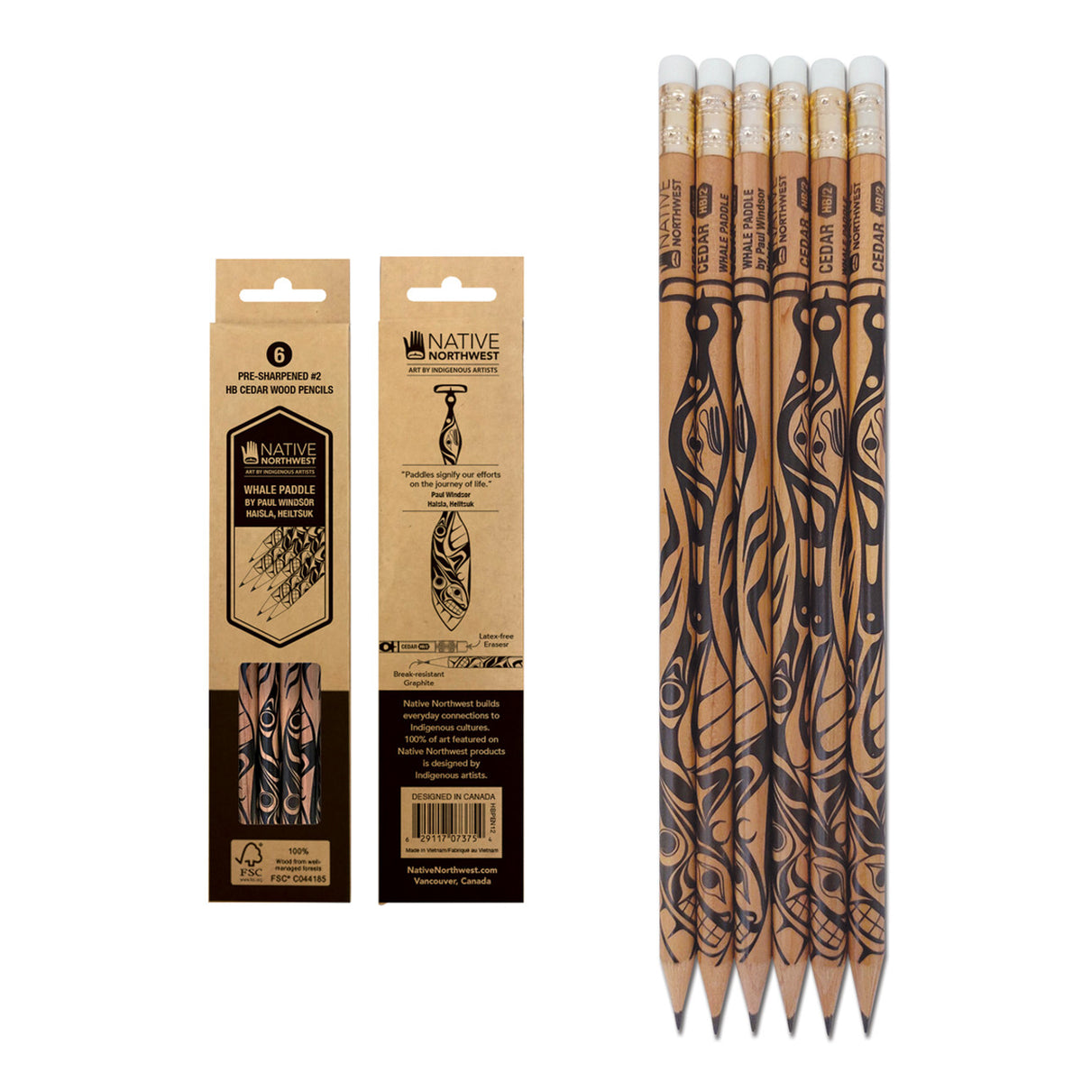 Native Northwest HB Pencil pack of 6 - Whale Paddle design by Paul Windsor