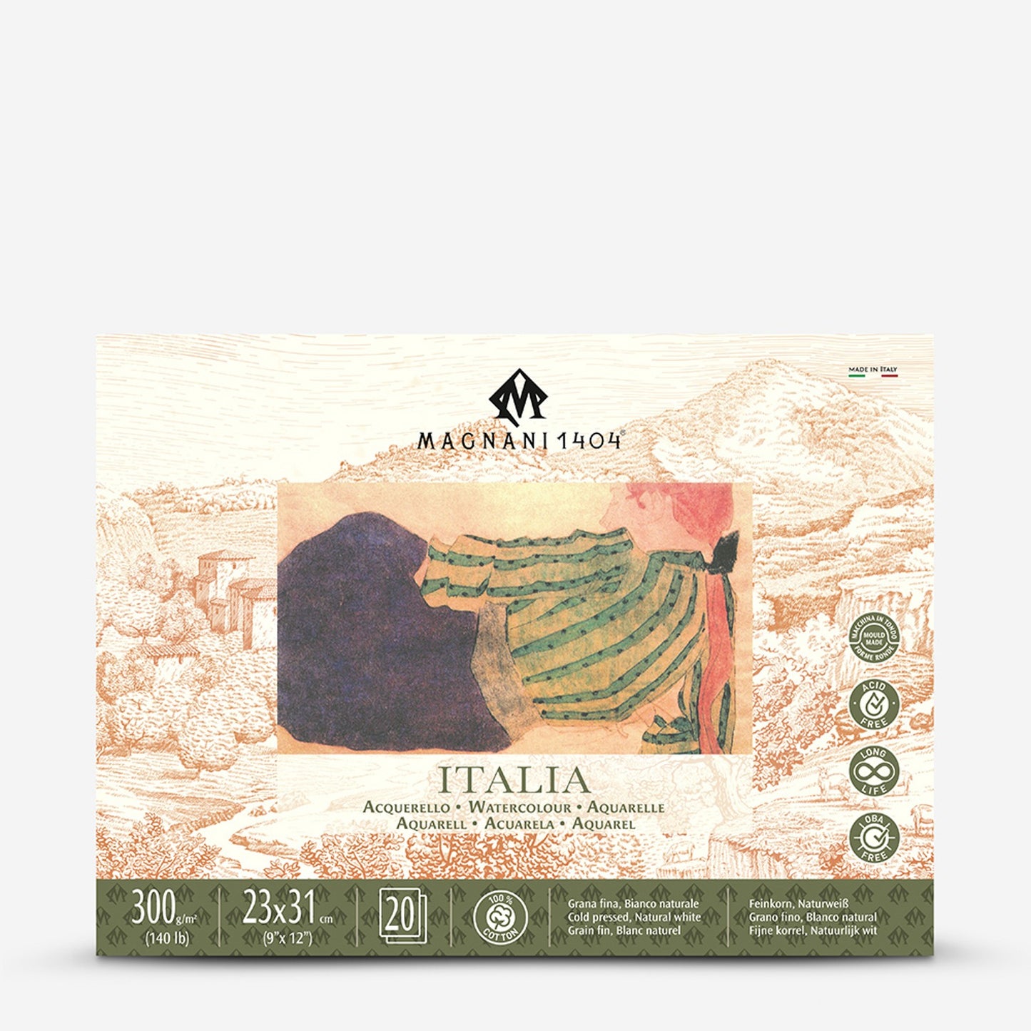 Magnani Italia Watercolour Block Natural White Cold Pressed 300gsm, 23 x 31 cm