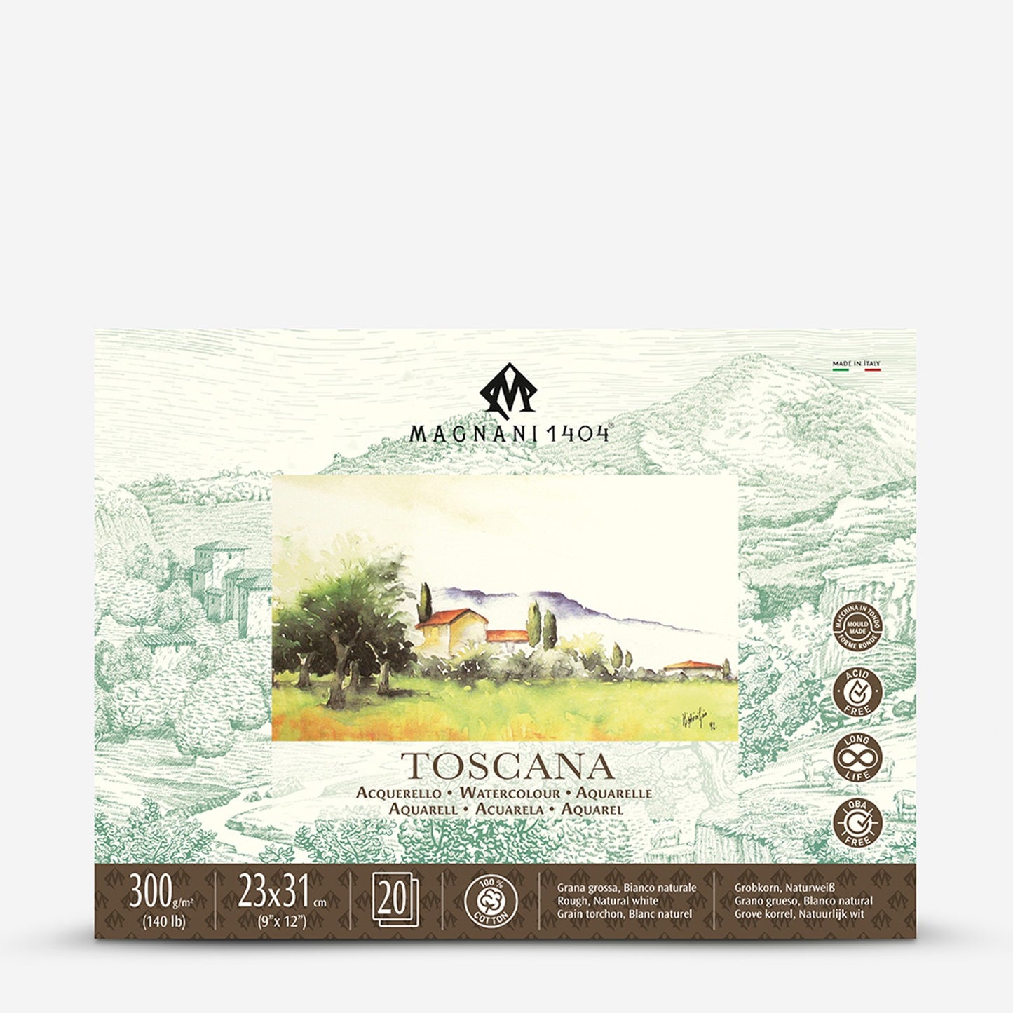 Magnani Toscana Watercolour Block Natural White Rough 300gsm, 23 x 31 cm