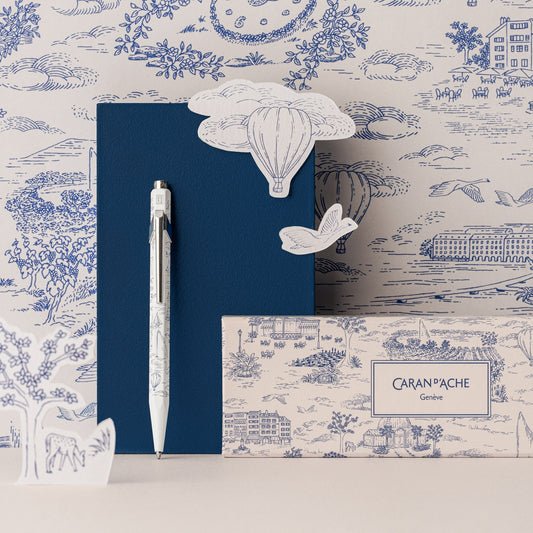 Caran d'Ache Toile de Jouy 849 ballpoint pen in white with its gift box