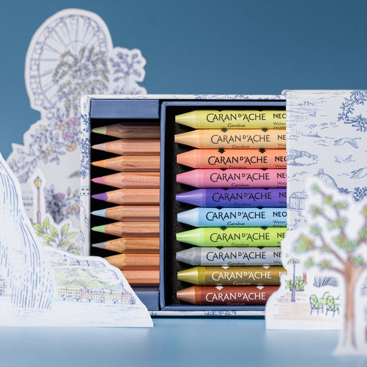Caran d'Ache Toile de Jouy Mixed Media Set, pencils and Neocolor II Aquarelle pastels