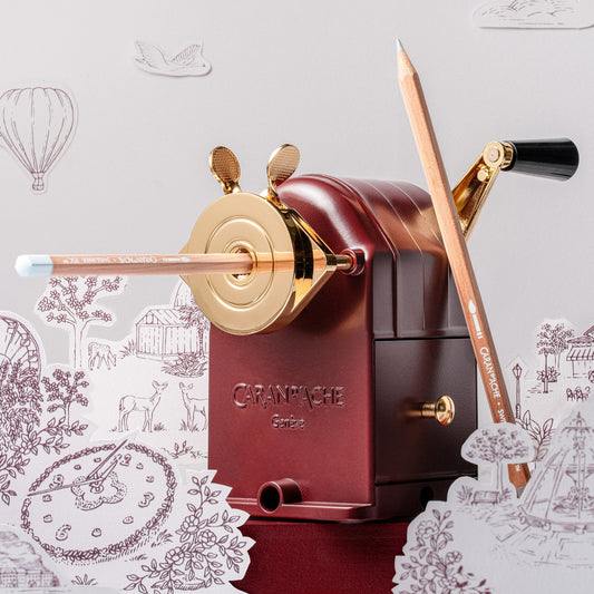 Caran d'Ache Toile de Jouy sharpening machine with Geneva paper cut-outs