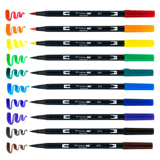 Tombow Dual Brush Pen Set of 10 - Primary Palette
