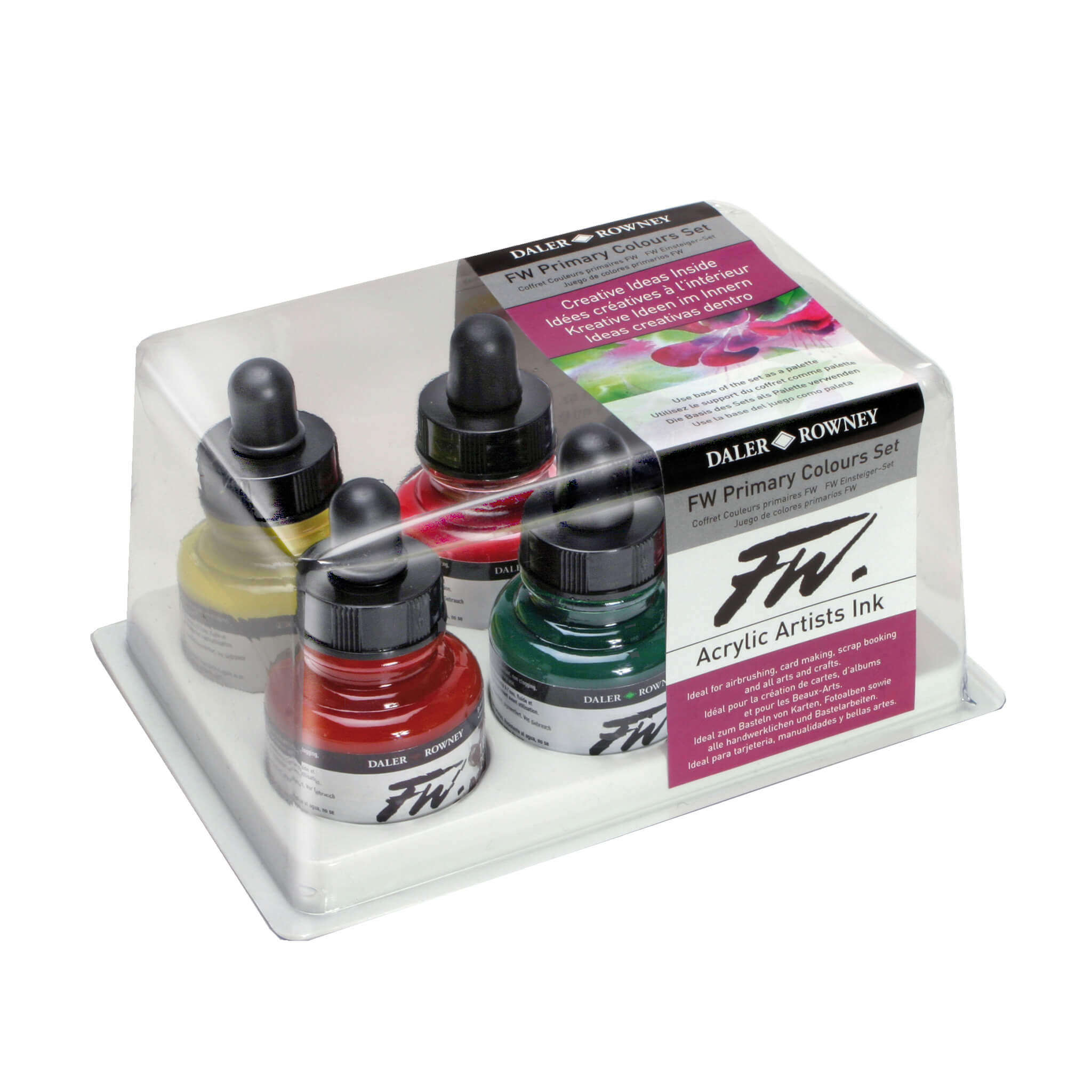 Daler Rowney Artists FW Acrylic Ink Neon Colour Set 6 x 29.5ml with Marker