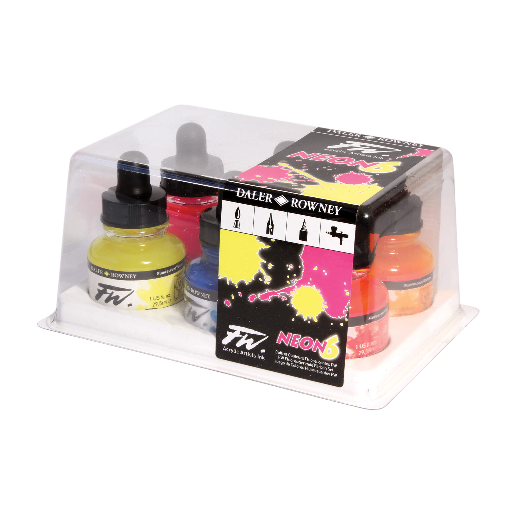 Daler-Rowney FW Acrylic Artists Ink,Primary Set