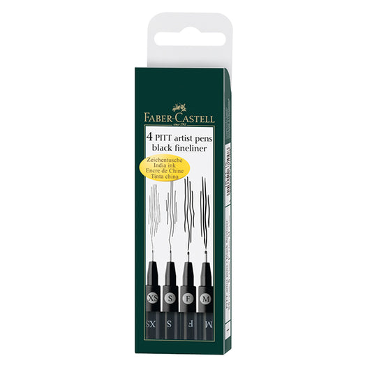 Faber-Castell PITT Artist Pen Set - Set of 4 Black Fineliner