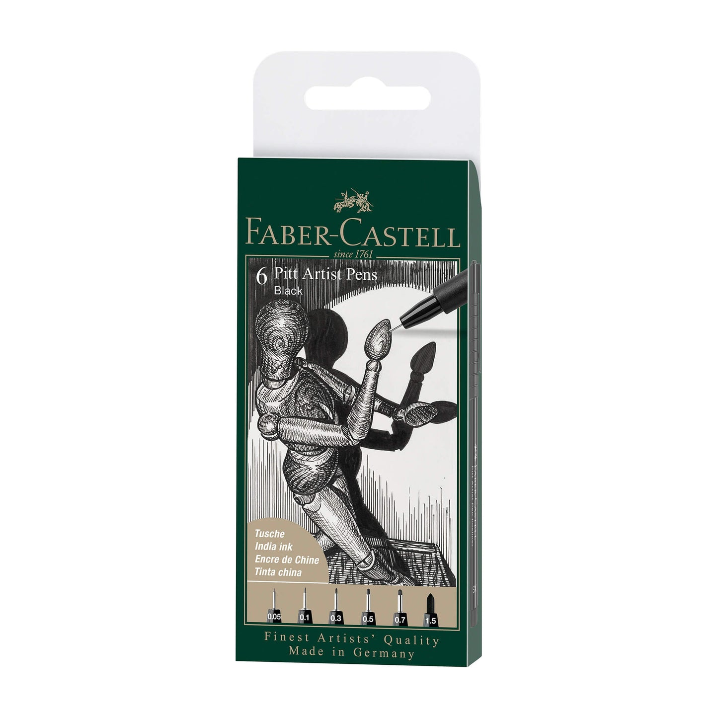 Faber-Castell PITT Artist Pen Set - Fine Set Of 6 Black (with .005/.1/.3/.5/.7/1.5 tips)
