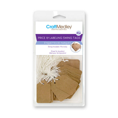 Craft Medly Beading/Jewelry Essential: Price/Label Tags on String Kraft 2.8cmx4.5cm - Pack of 40