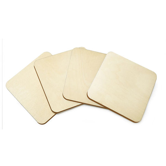 Craftwood 9.5cm DIY Plywood Coasters 4pc 5mm(T) B) Square - 9.5cmD