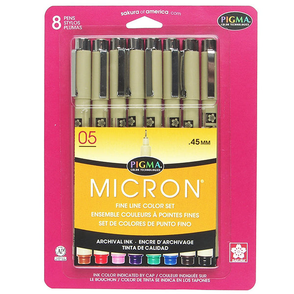Sakura Pigma Micron Fine Line pens - Set of 8 assorted nibs in Black Sakura Pigma Micron Fine Line pens - Set of 8 assorted nibs in Black