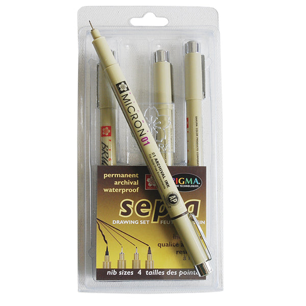 Sakura Pigma Micron Pens - Set of 4, Black and Sepia, 003 and 005