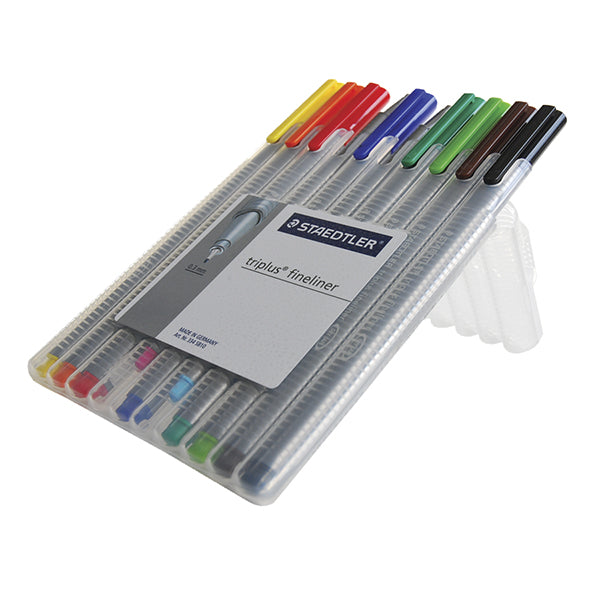Staedtler TriPlus Fineliner Marker Pen, Stick, Fine 0.3 mm, Black Ink, Clear Barrel, 6/Pack