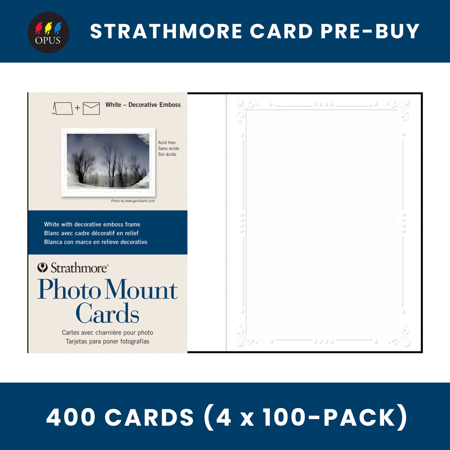Strathmore Photo Mount Decorative Embossed Border Cards 5" x 6 7/8" - Case of 400 Cards (Pre-Buy)