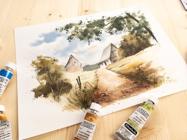 Watercolour Painting of a Landscape, Created with Schmincke Horadam Watercolours