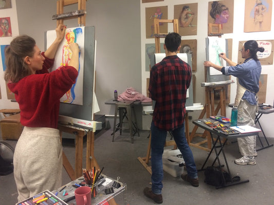 Students drawing from easels during an art class at Canvas Method in Vancouver