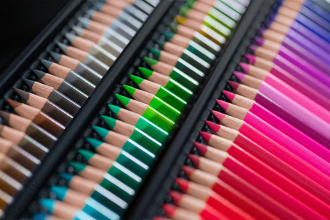 Rows of Faber-Castell coloured pencils