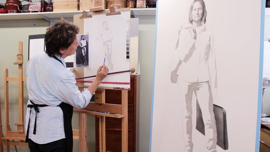 Mandy Boursicot working on figure drawing.