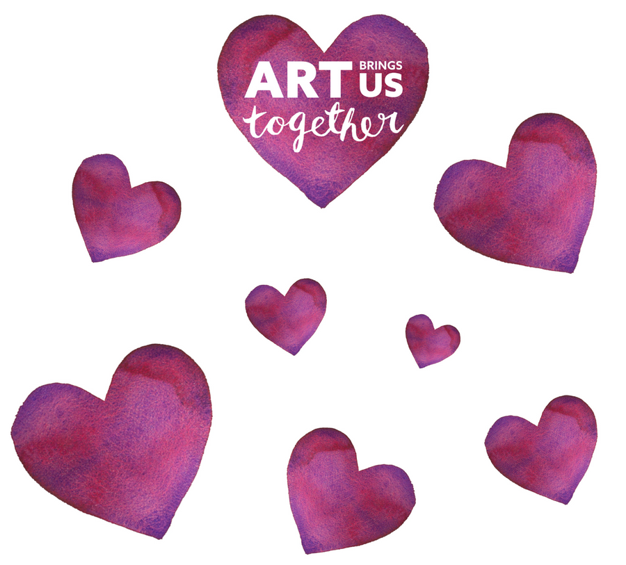 Purple Hearts Painted in Watercolour to Show Love For The Art Brings Us Together Program