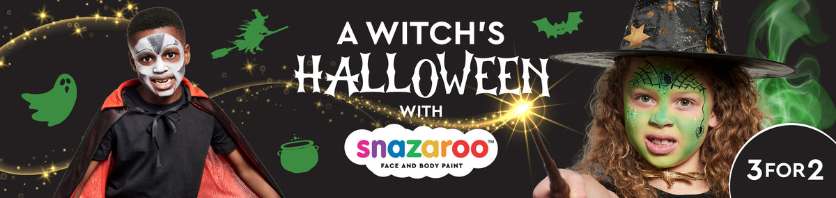 A Witch's Halloween with Snazaroo face paint graphic