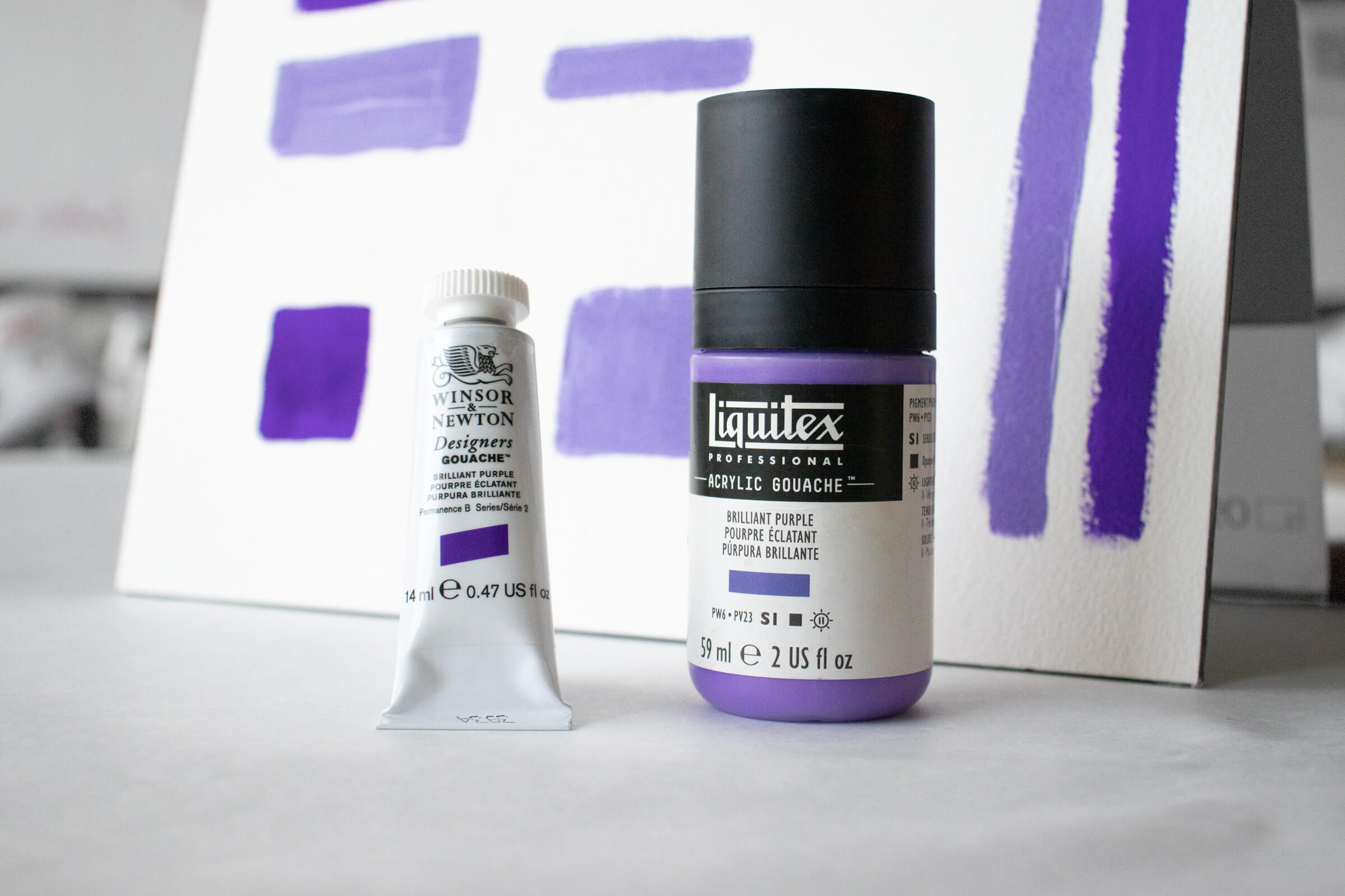 Winsor & Newton Gouache alongside Liquitex Acrylic Gouache.