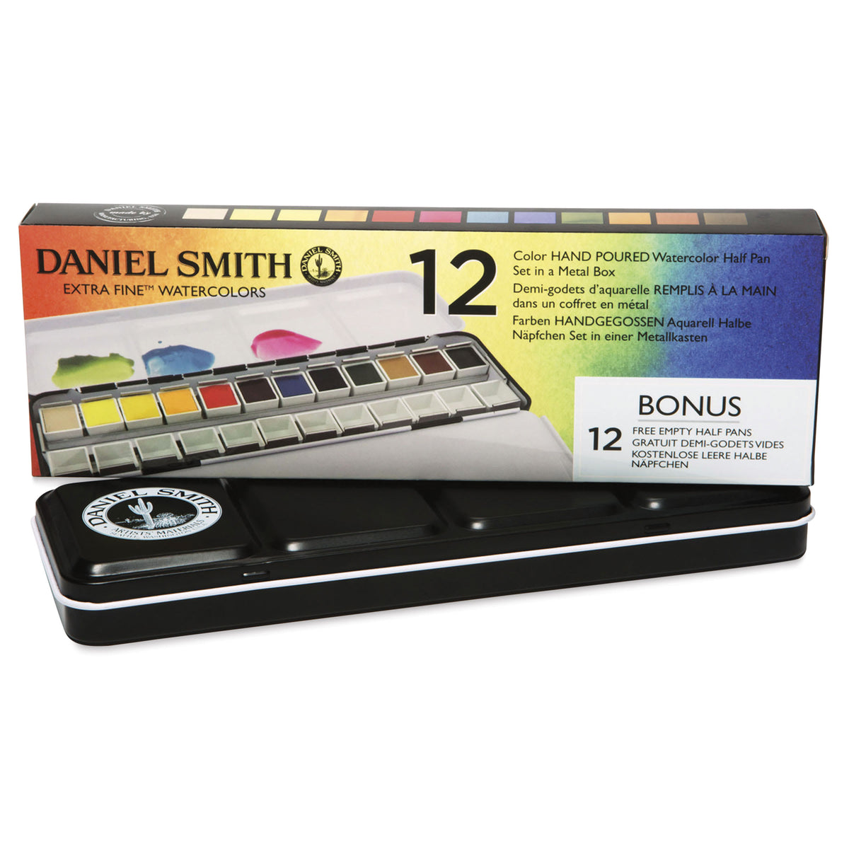 Daniel Smith Extra Fine Watercolor Half Pan Set of 12 in a metal palette tin