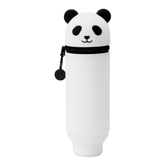 White panda-shaped container with a black zipper on a white background