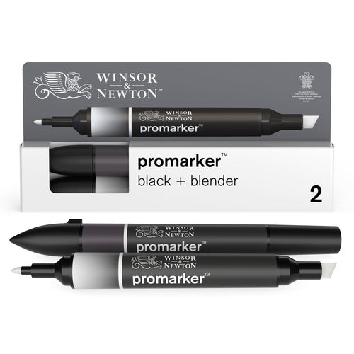Winsor & Newton Promarker Black & Blender Pack of 2