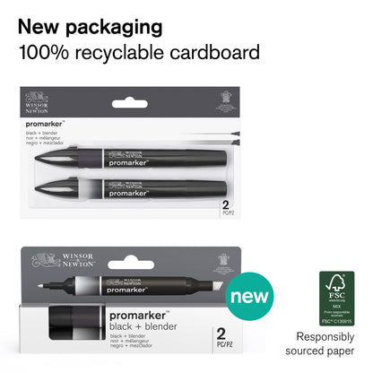 Winsor & Newton Promarker Black & Blender Pack of 2