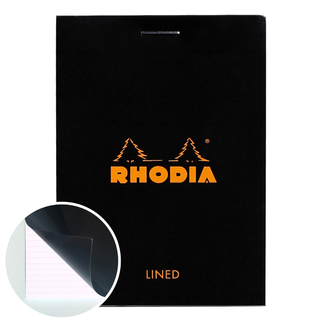 Rhodia No.11 staplebound lined notepad with black cover