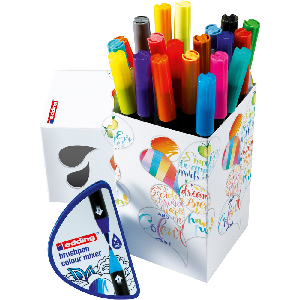 edding Colour Happy Brush Pen Basic Box Set of 20 with Colour Mixer
