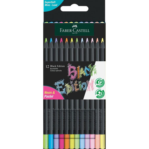 Faber-Castell Black Edition Neon and Pastel Colour Pencil Set of 12